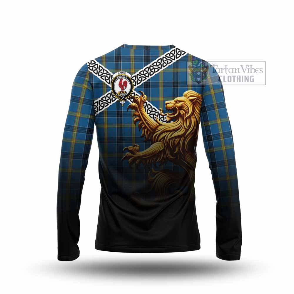 Tartan Vibes Clothing Laing Crest Tartan Long Sleeve T-Shirt with Golden Lion Emblem Celtic Style