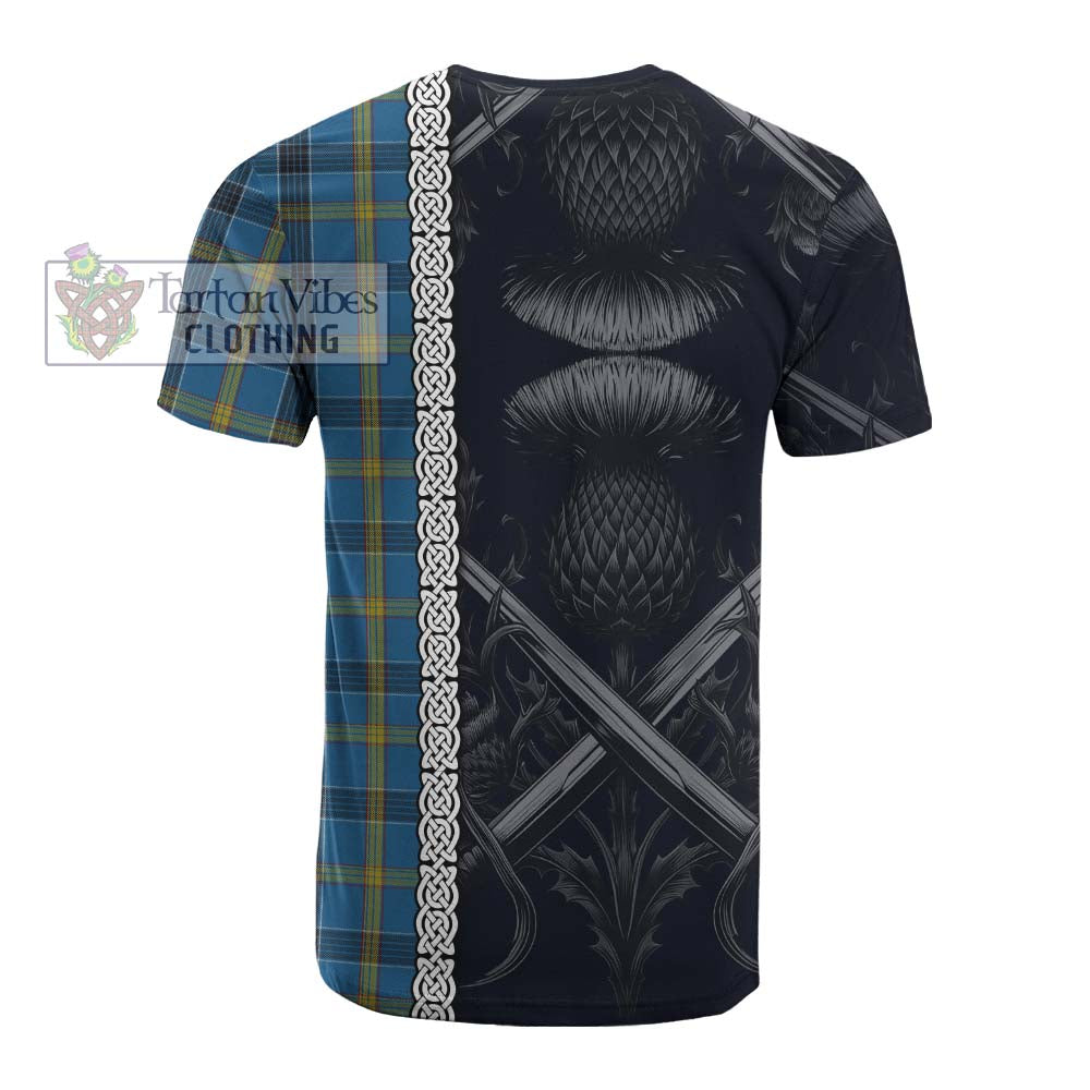 Tartan Vibes Clothing Laing Tartan Cotton T-shirt with Family Crest Cross Sword Thistle Celtic Vibes