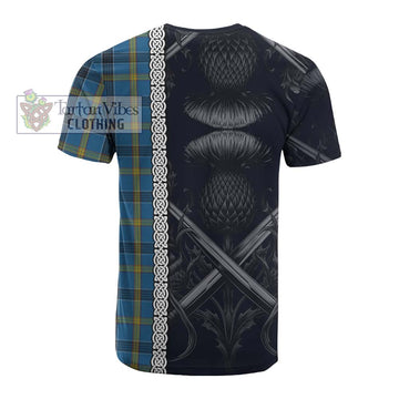 Tartan Vibes Clothing Laing Tartan Cotton T-shirt with Family Crest Cross Sword Thistle Celtic Vibes