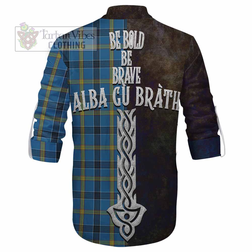 Tartan Vibes Clothing Laing Tartan Family Crest Ghillie Kilt Shirt Alba Gu Brath Be Brave Lion Ancient Style