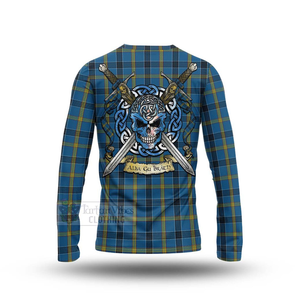 Tartan Vibes Clothing Laing Tartan Long Sleeve T-Shirt with Family Crest Celtic Skull Style