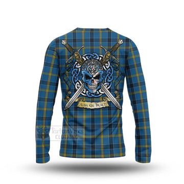 Tartan Vibes Clothing Laing Tartan Long Sleeve T-Shirt with Family Crest Celtic Skull Style