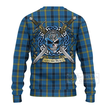 Tartan Vibes Clothing Laing Tartan Knitted Sweater with Family Crest Celtic Skull Style