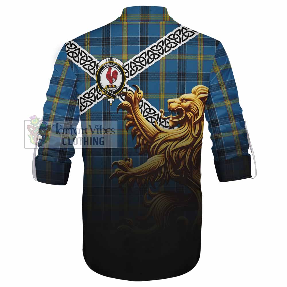 Tartan Vibes Clothing Laing Crest Tartan Ghillie Kilt Shirt with Golden Lion Emblem Celtic Style
