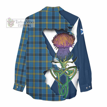Tartan Vibes Clothing Laing Tartan Family Crest Women's Casual Shirt Scottish Thistle Celtic Inspired