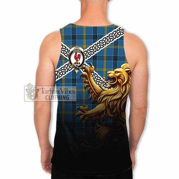 Tartan Vibes Clothing Laing Crest Tartan Men's Tank Top with Golden Lion Emblem Celtic Style