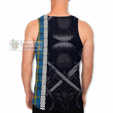 Tartan Vibes Clothing Laing Tartan Men's Tank Top with Family Crest Cross Sword Thistle Celtic Vibes