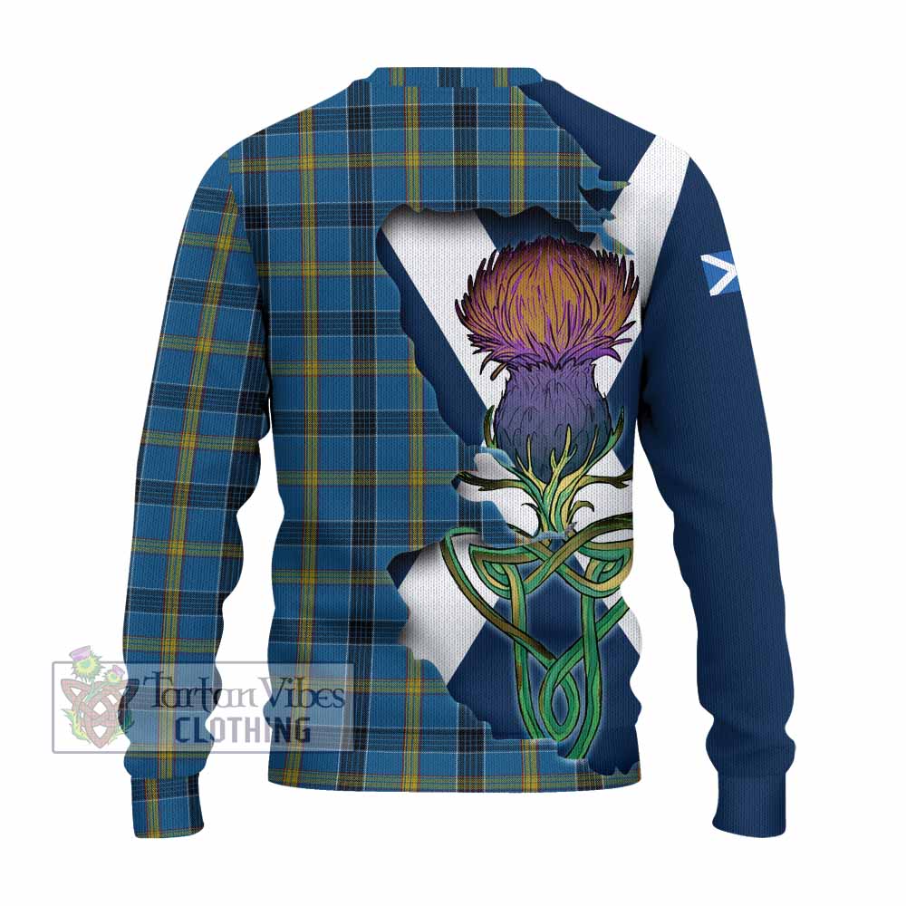 Tartan Vibes Clothing Laing Tartan Family Crest Knitted Sweater Scottish Thistle Celtic Inspired