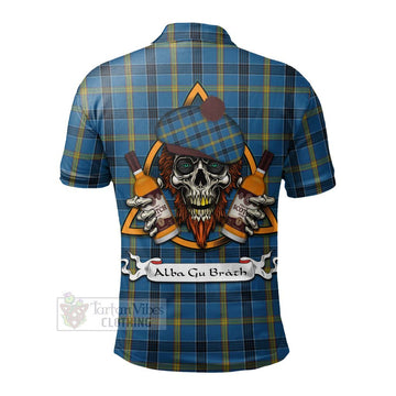 Tartan Vibes Clothing Laing Tartan Polo Shirt with Family Crest and Bearded Skull Holding Bottles of Whiskey