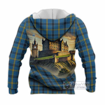 Laing Tartan Family Crest Knitted Hoodie with Scottish Ancient Castle Style