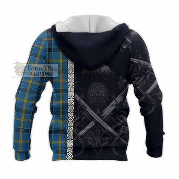 Laing Tartan Knitted Hoodie with Family Crest Cross Sword Thistle Celtic Vibes