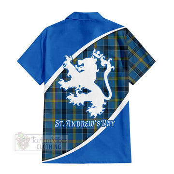 Tartan Vibes Clothing Laing Family Crest Tartan Short Sleeve Button Shirt Celebrate Saint Andrew's Day in Style