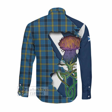 Laing Tartan Family Crest Long Sleeve Button Shirt Scottish Thistle Celtic Inspired