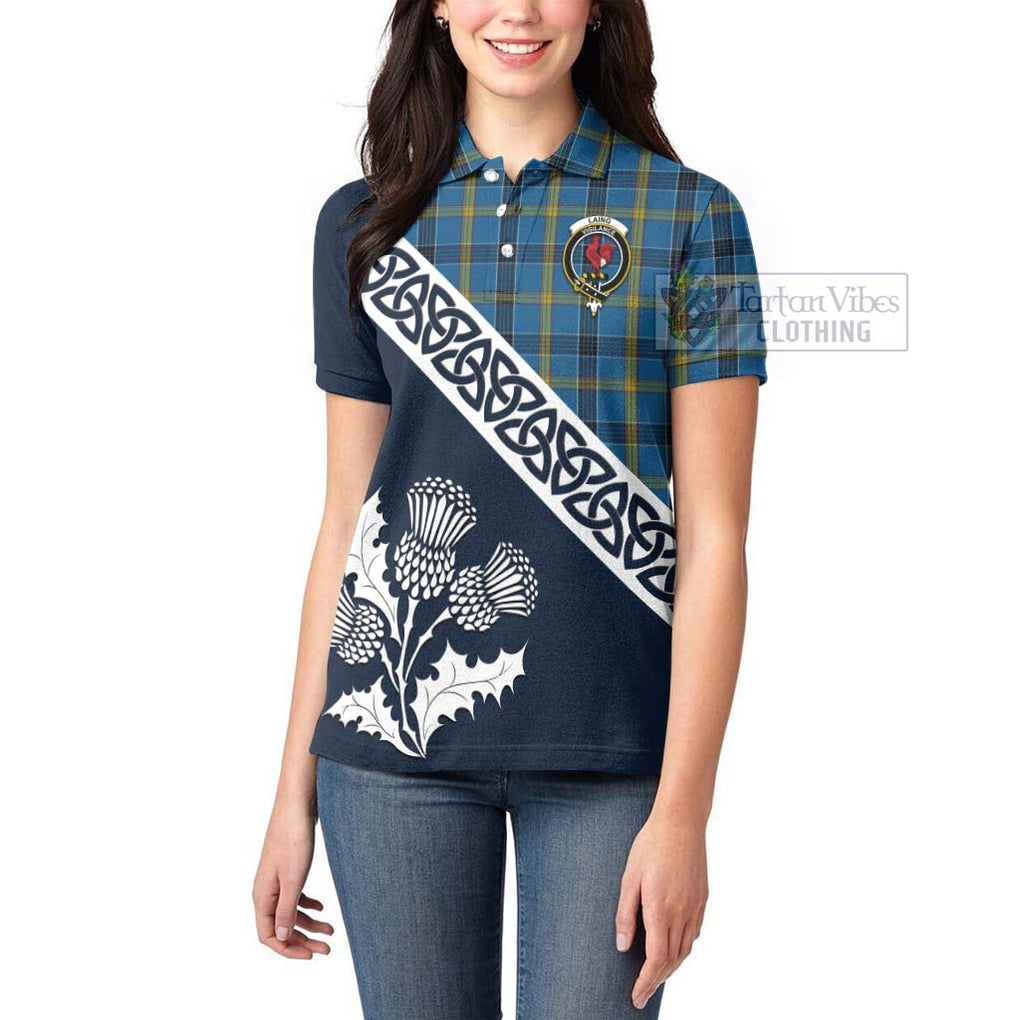 Tartan Vibes Clothing Laing Tartan Women's Polo Shirt Featuring Thistle and Scotland Map