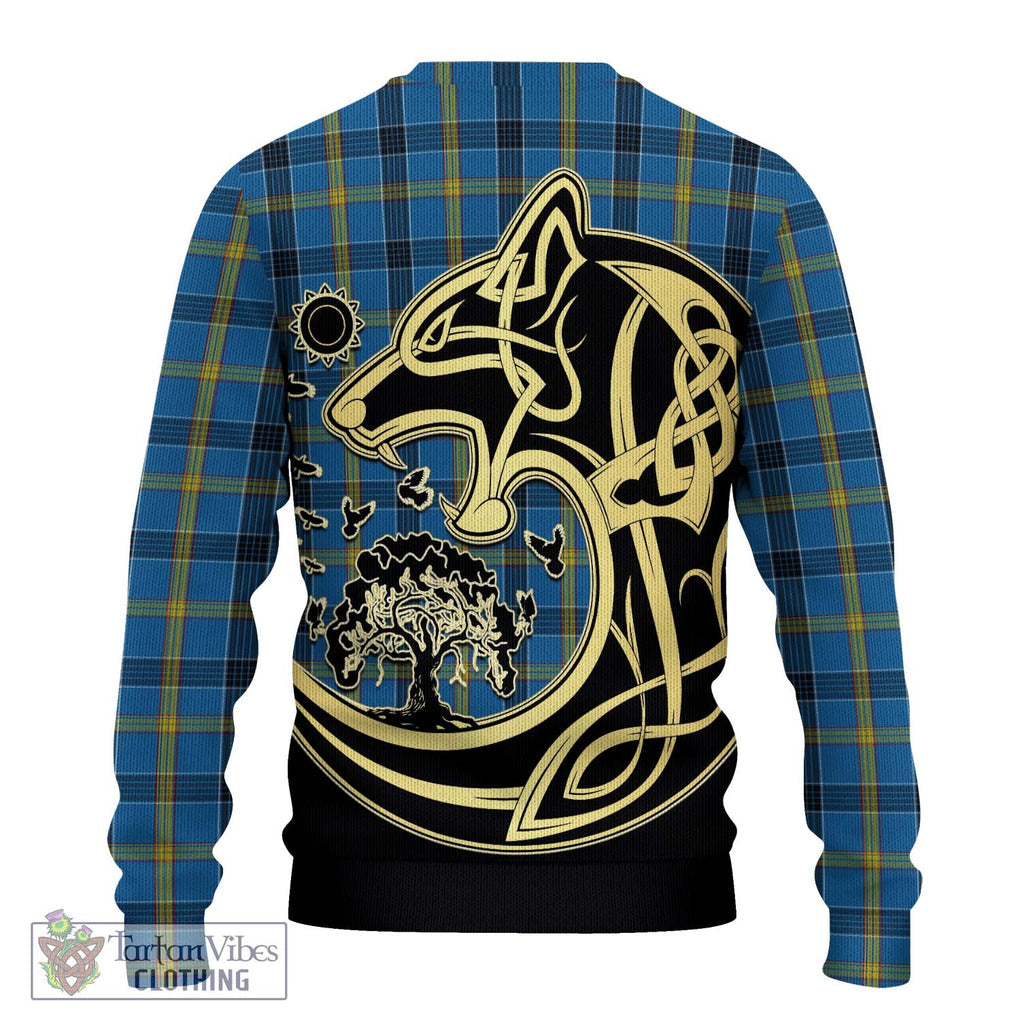 Laing Tartan Knitted Sweater with Family Crest Celtic Wolf Style - Tartan Vibes Clothing
