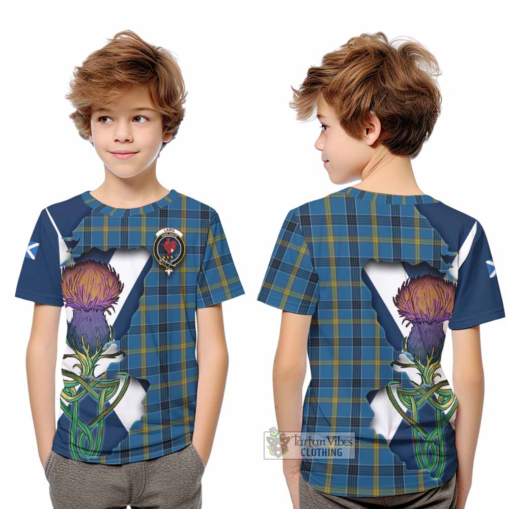 Tartan Vibes Clothing Laing Tartan Family Crest Kid T-Shirt Scottish Thistle Celtic Inspired