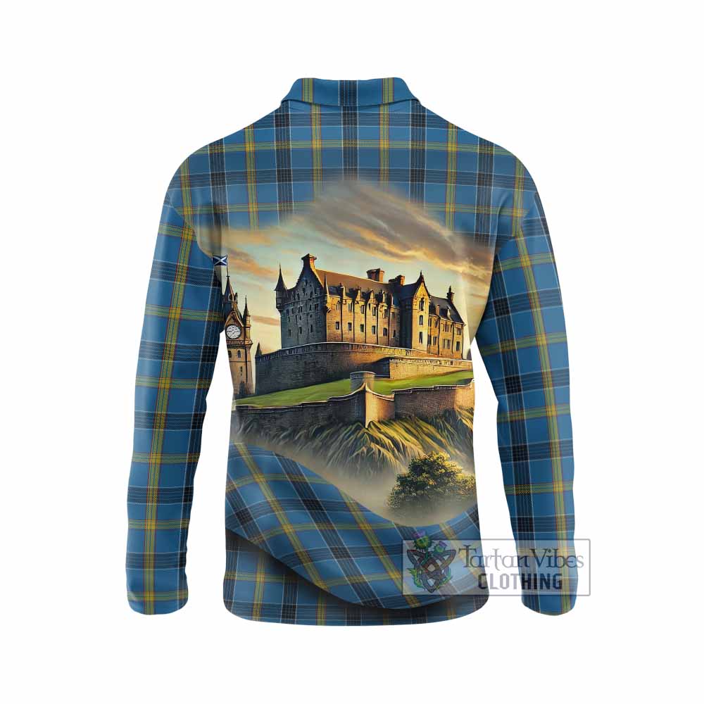Tartan Vibes Clothing Laing Tartan Family Crest Long Sleeve Polo Shirt with Scottish Ancient Castle Style