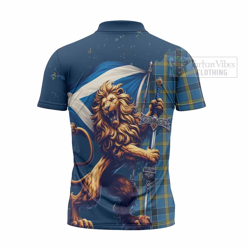 Tartan Vibes Clothing Laing Tartan Family Crest Zipper Polo Shirt with Scottish Majestic Lion