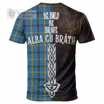 Tartan Vibes Clothing Laing Tartan Family Crest T-Shirt Alba Gu Brath Be Brave Lion Ancient Style