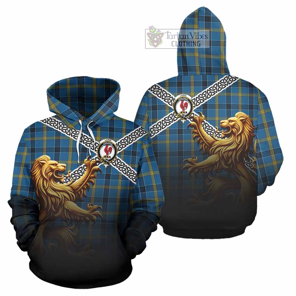 Tartan Vibes Clothing Laing Crest Tartan Hoodie with Golden Lion Emblem Celtic Style