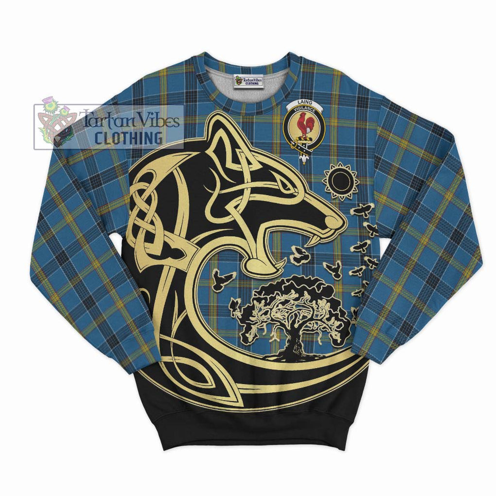 Laing Tartan Sweatshirt with Family Crest Celtic Wolf Style - Tartan Vibes Clothing