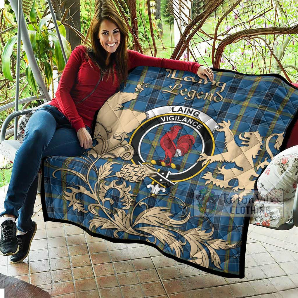Tartan Vibes Clothing Laing Tartan Quilt with Family Crest and Scottish Symbol Style