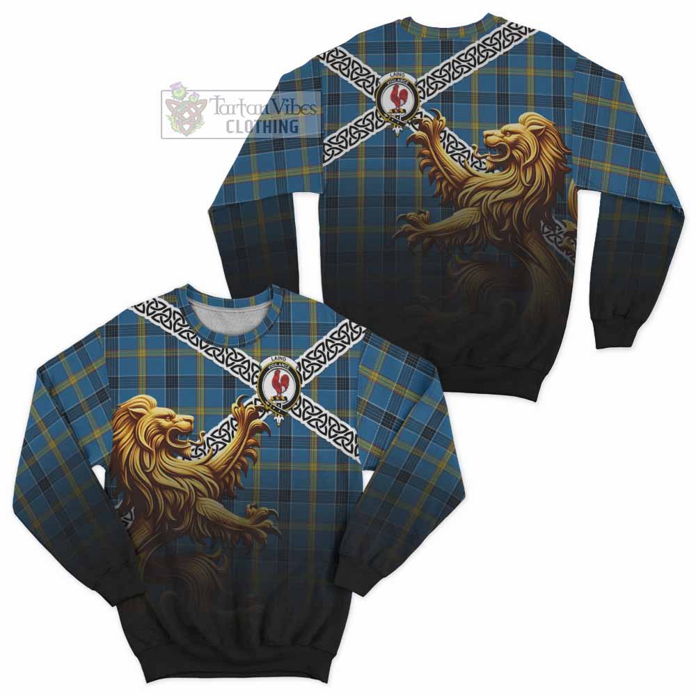 Tartan Vibes Clothing Laing Crest Tartan Sweatshirt with Golden Lion Emblem Celtic Style
