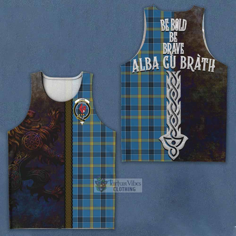Tartan Vibes Clothing Laing Tartan Family Crest Men's Tank Top Alba Gu Brath Be Brave Lion Ancient Style