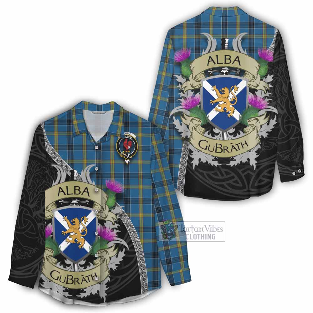 Tartan Vibes Clothing Laing Tartan Family Crest Women's Casual Shirt Lion Rampant Royal Thistle Shield Celtic Inspired