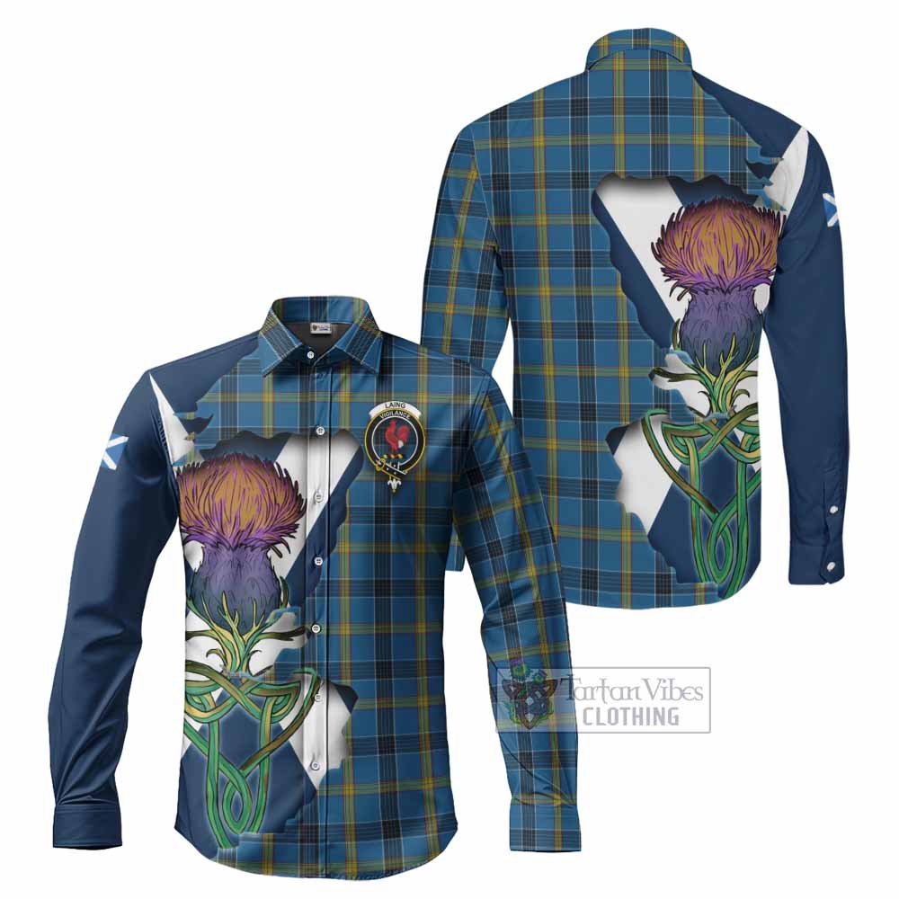 Tartan Vibes Clothing Laing Tartan Family Crest Long Sleeve Button Shirt Scottish Thistle Celtic Inspired