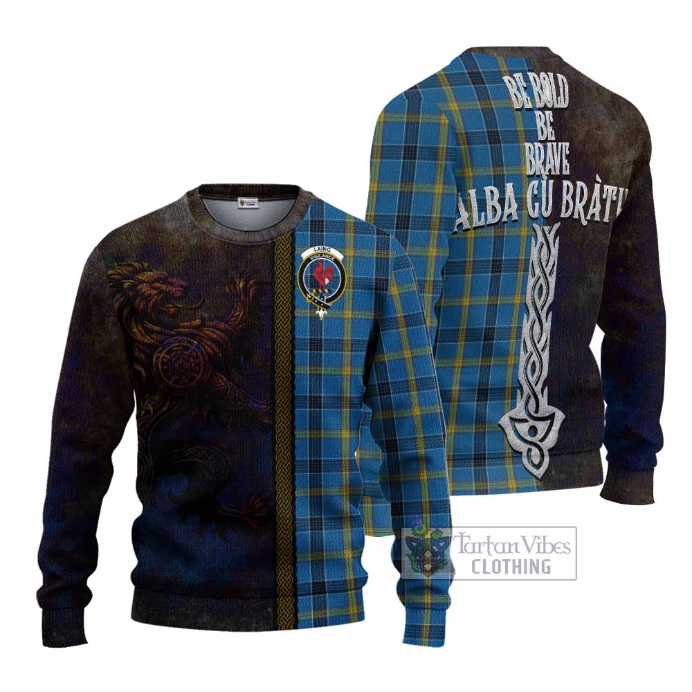 Tartan Vibes Clothing Laing Tartan Family Crest Knitted Sweater Alba Gu Brath Be Brave Lion Ancient Style