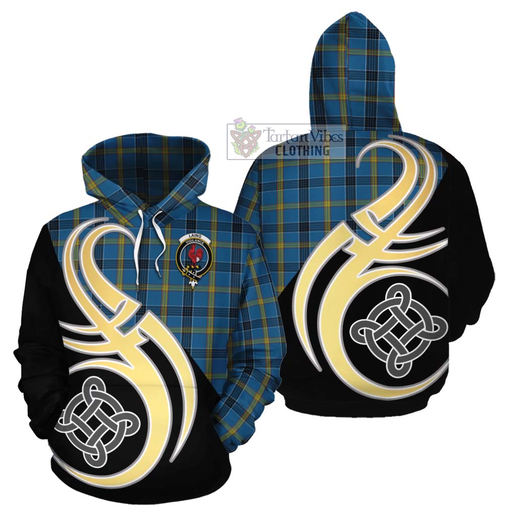 Tartan Vibes Clothing Laing Tartan Cotton Hoodie with Family Crest and Celtic Symbol Style