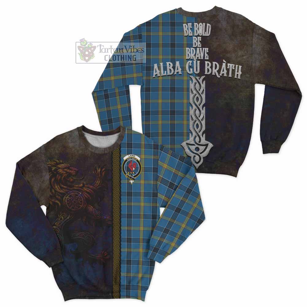 Tartan Vibes Clothing Laing Tartan Family Crest Sweatshirt Alba Gu Brath Be Brave Lion Ancient Style