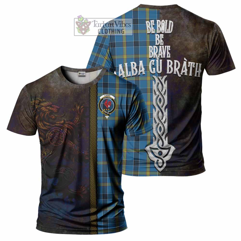 Tartan Vibes Clothing Laing Tartan Family Crest T-Shirt Alba Gu Brath Be Brave Lion Ancient Style
