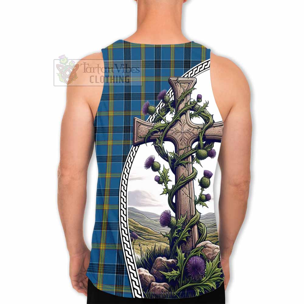 Tartan Vibes Clothing Laing Tartan Men's Tank Top with Family Crest and St. Andrew's Cross Accented by Thistle Vines