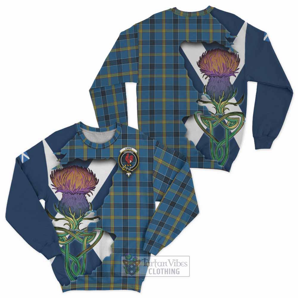 Tartan Vibes Clothing Laing Tartan Family Crest Sweatshirt Scottish Thistle Celtic Inspired