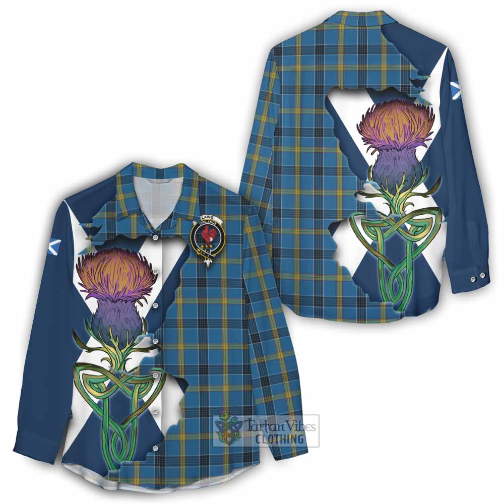 Tartan Vibes Clothing Laing Tartan Family Crest Women's Casual Shirt Scottish Thistle Celtic Inspired