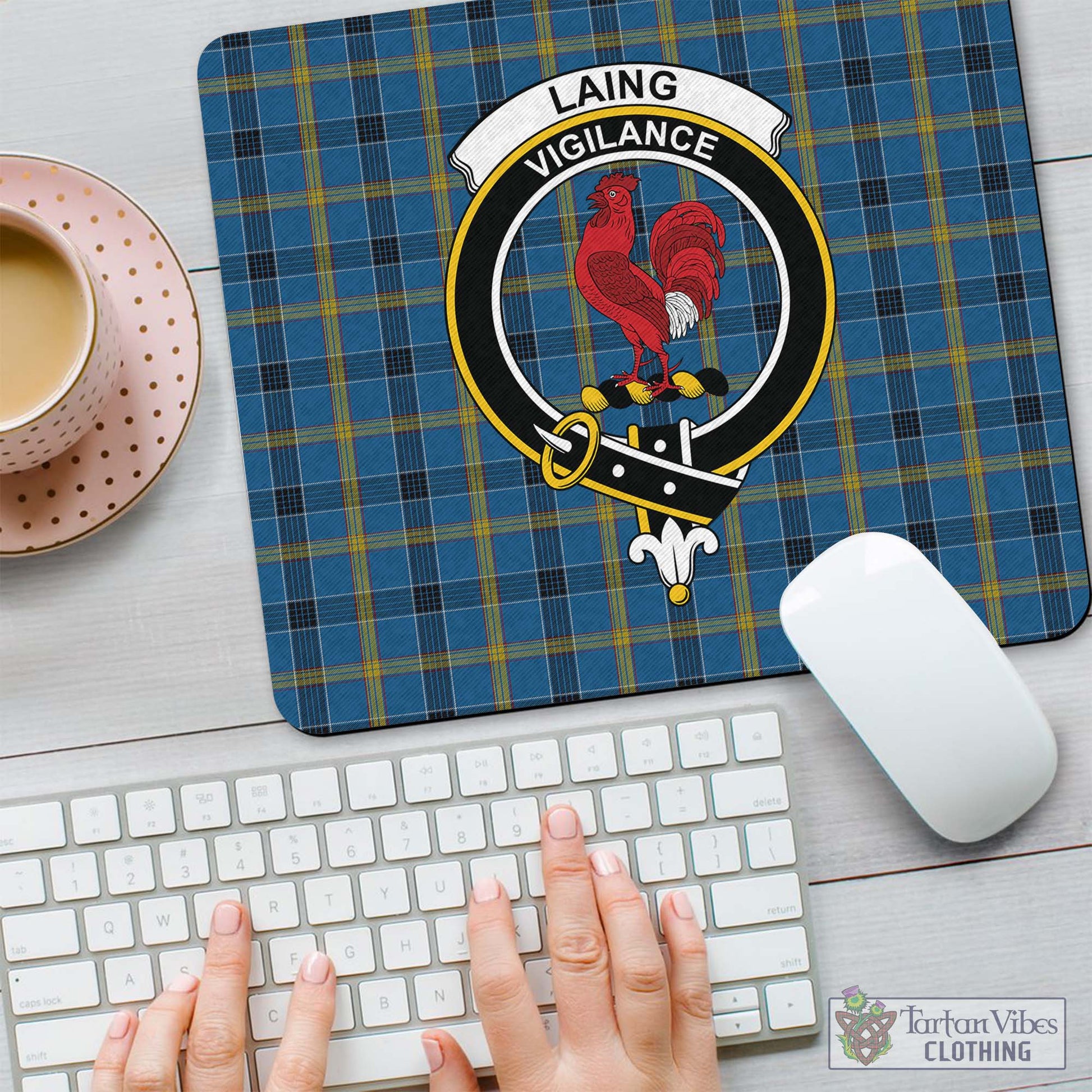 Tartan Vibes Clothing Laing Tartan Mouse Pad with Family Crest