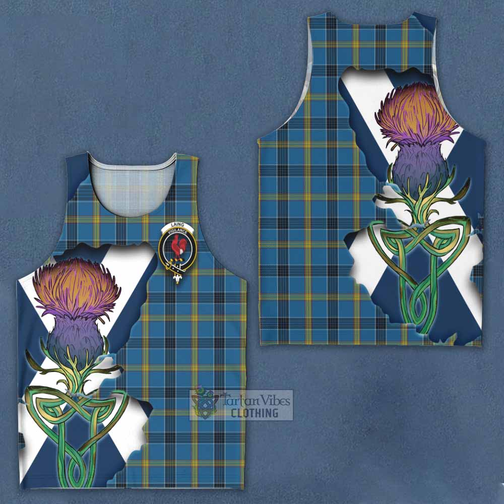 Tartan Vibes Clothing Laing Tartan Family Crest Men's Tank Top Scottish Thistle Celtic Inspired