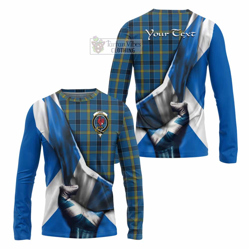 Tartan Vibes Clothing Laing Tartan Long Sleeve T-Shirt with Family Crest Scotland Patriotic Style