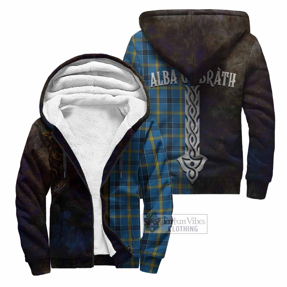 Tartan Vibes Clothing Laing Tartan Family Crest Sherpa Hoodie Alba Gu Brath Be Brave Lion Ancient Style