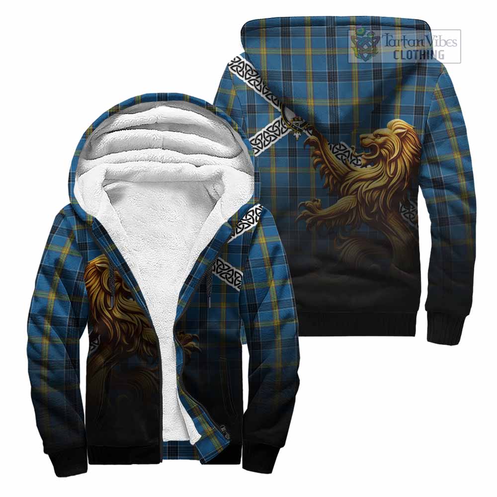 Tartan Vibes Clothing Laing Crest Tartan Sherpa Hoodie with Golden Lion Emblem Celtic Style