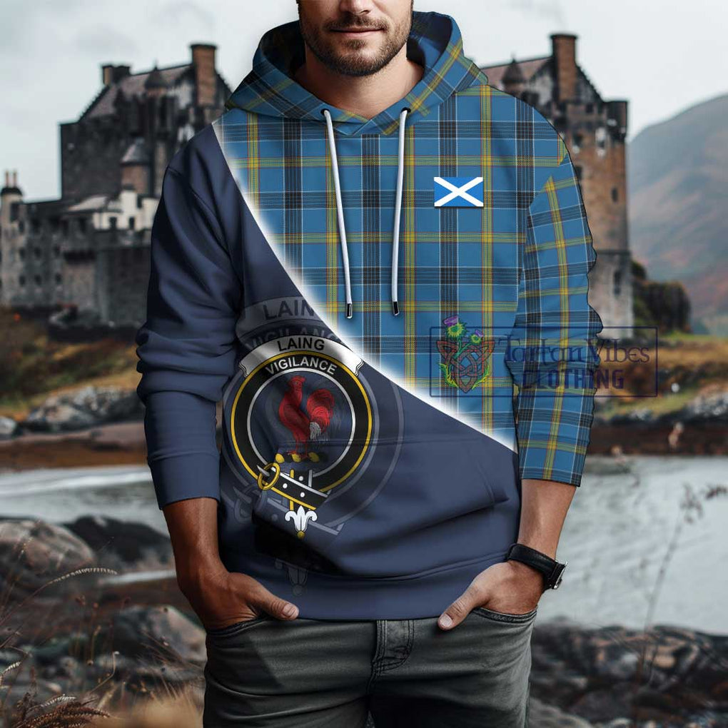 Laing Tartan Hoodie with Personalised National Flag and Family Crest H