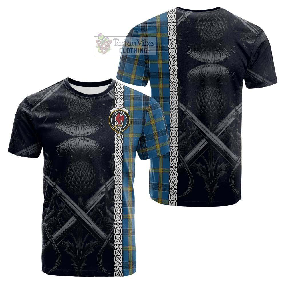 Tartan Vibes Clothing Laing Tartan Cotton T-shirt with Family Crest Cross Sword Thistle Celtic Vibes