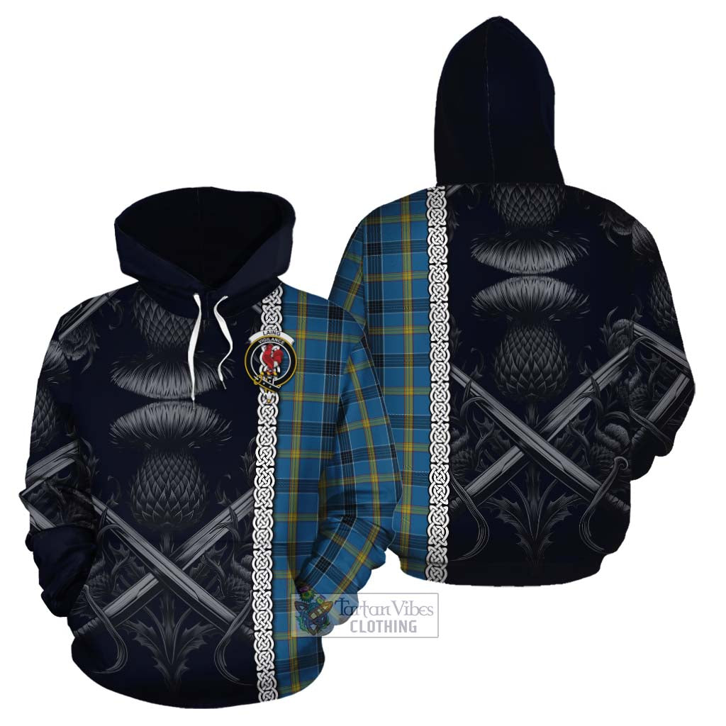 Tartan Vibes Clothing Laing Tartan Cotton Hoodie with Family Crest Cross Sword Thistle Celtic Vibes