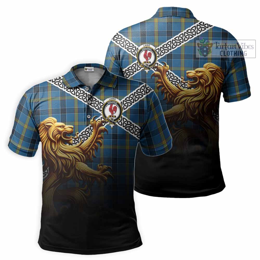 Tartan Vibes Clothing Laing Crest Tartan Polo Shirt with Golden Lion Emblem Celtic Style