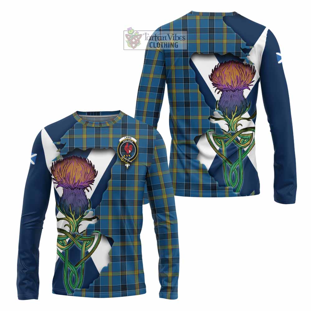 Tartan Vibes Clothing Laing Tartan Family Crest Long Sleeve T-Shirt Scottish Thistle Celtic Inspired
