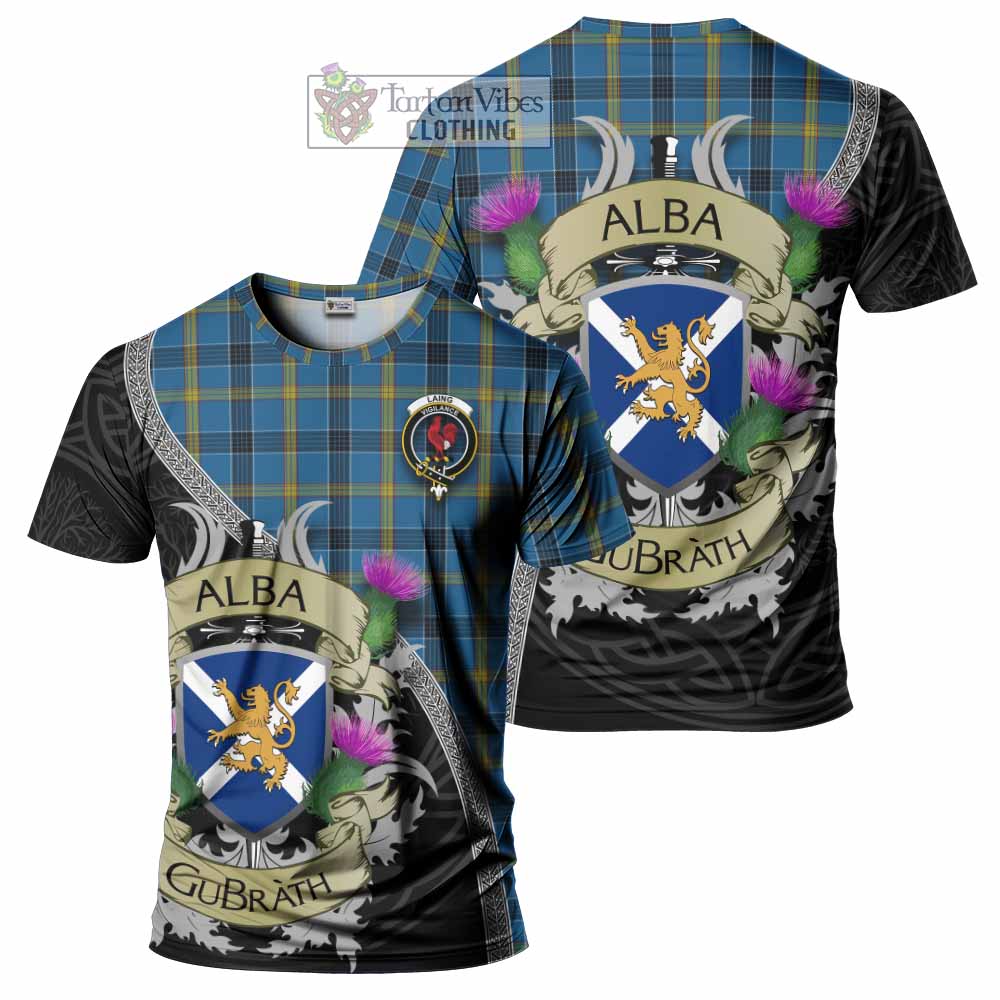 Tartan Vibes Clothing Laing Tartan Family Crest T-Shirt Lion Rampant Royal Thistle Shield Celtic Inspired