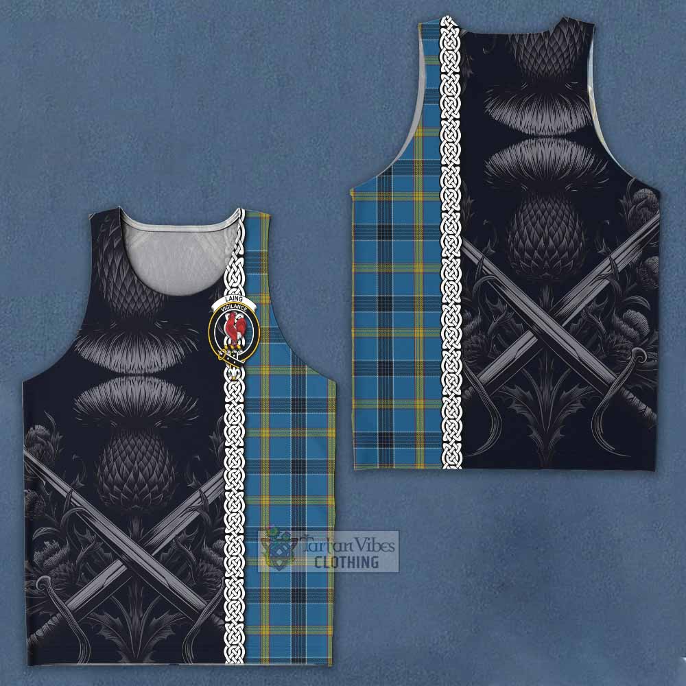 Tartan Vibes Clothing Laing Tartan Men's Tank Top with Family Crest Cross Sword Thistle Celtic Vibes