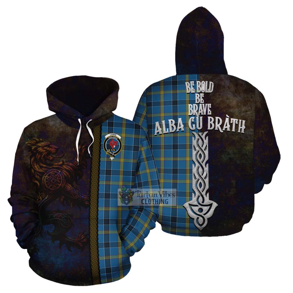 Tartan Vibes Clothing Laing Tartan Family Crest Cotton Hoodie Alba Gu Brath Be Brave Lion Ancient Style